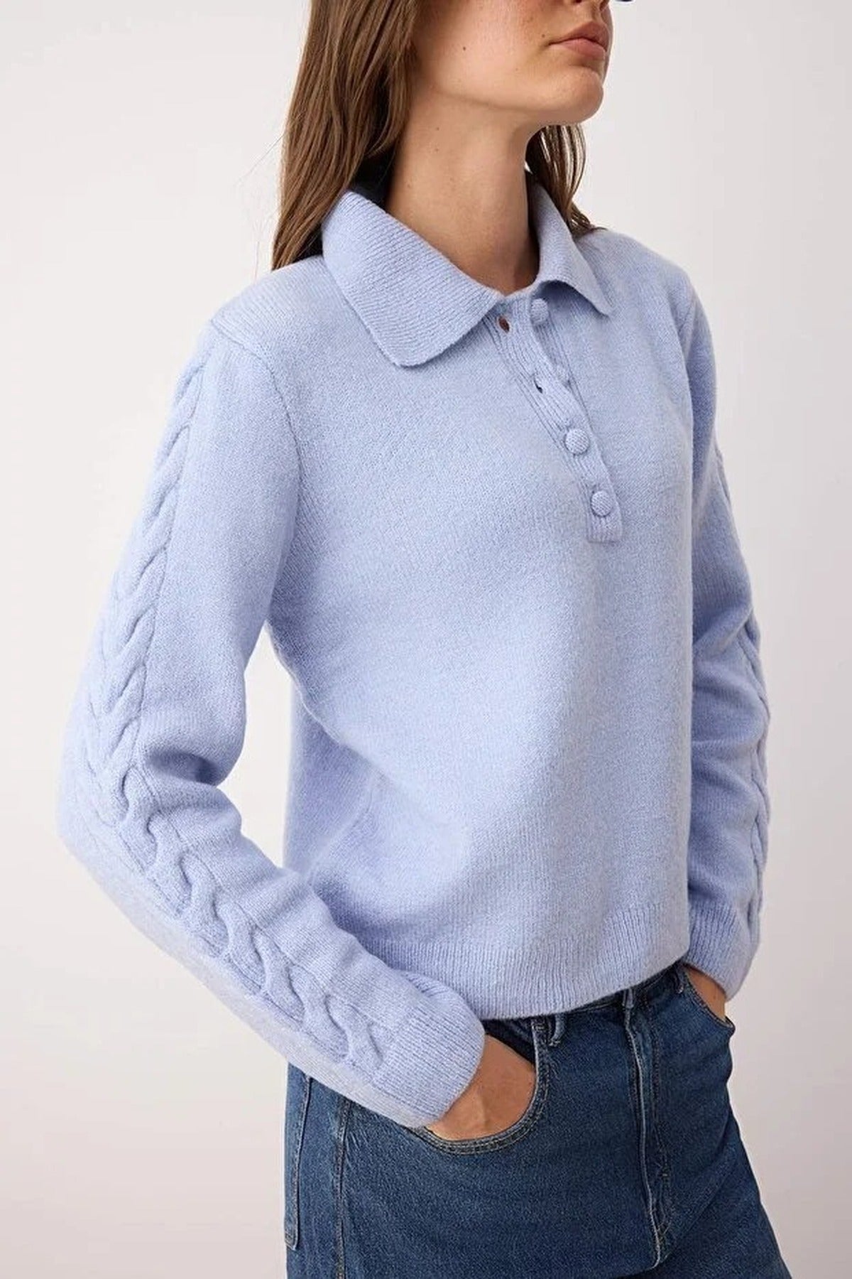 Soft-Textured Knit Sweater with Hair Knitting Detail