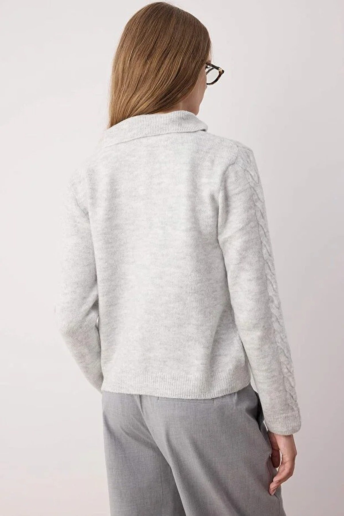 Soft-Textured Knit Sweater with Hair Knitting Detail