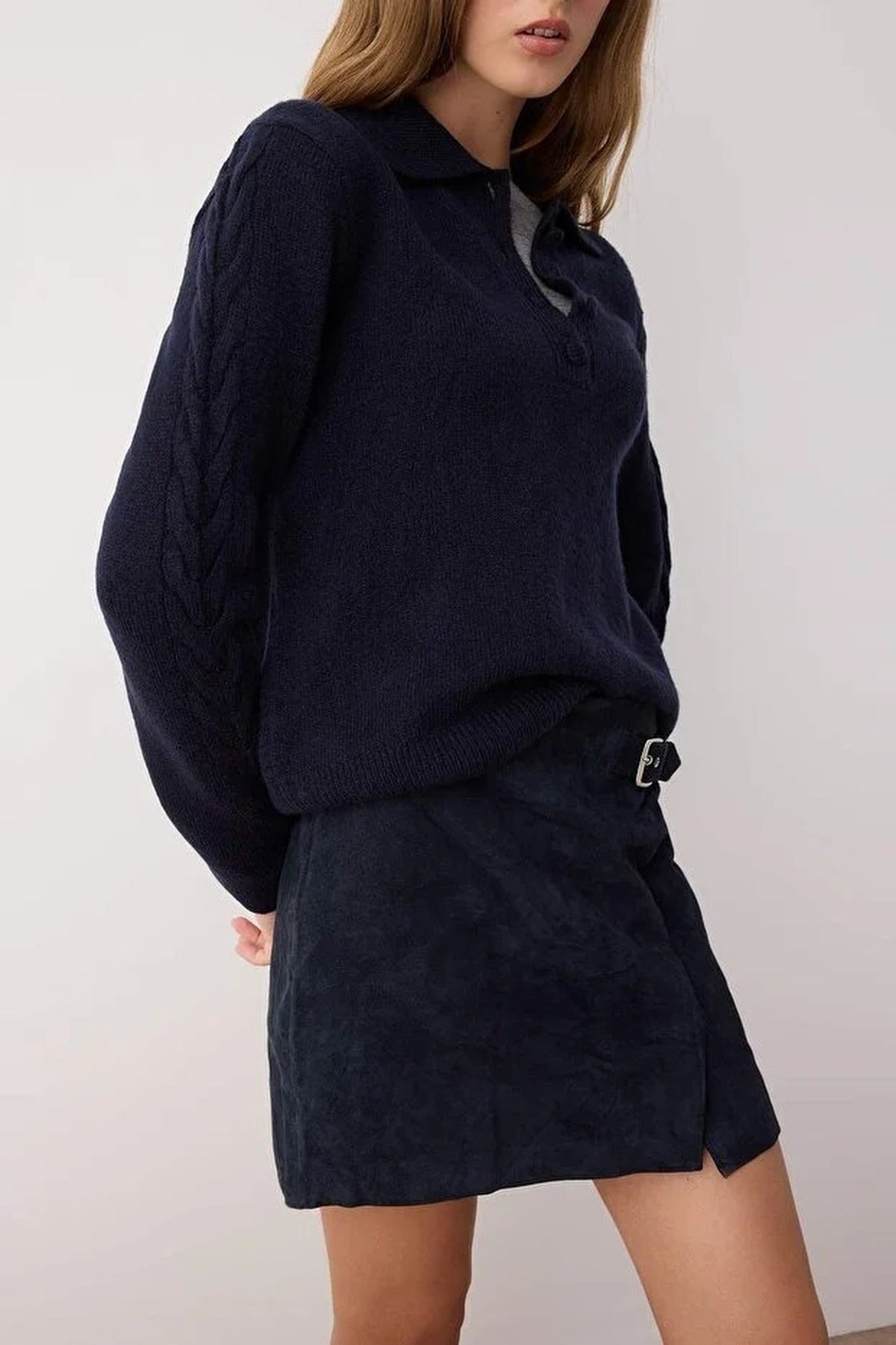 Soft-Textured Knit Sweater with Hair Knitting Detail