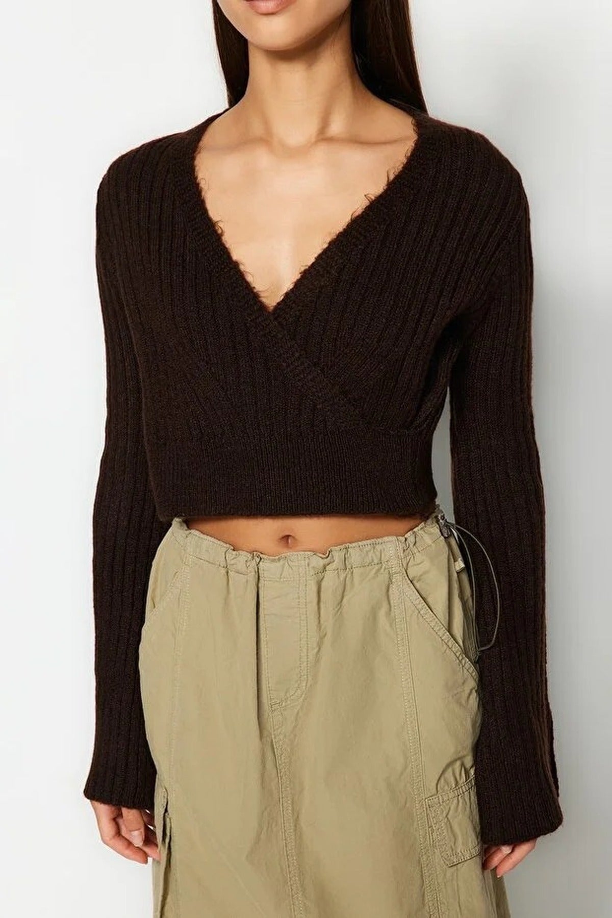 Crop Soft Textured Double Breasted Knit Sweater