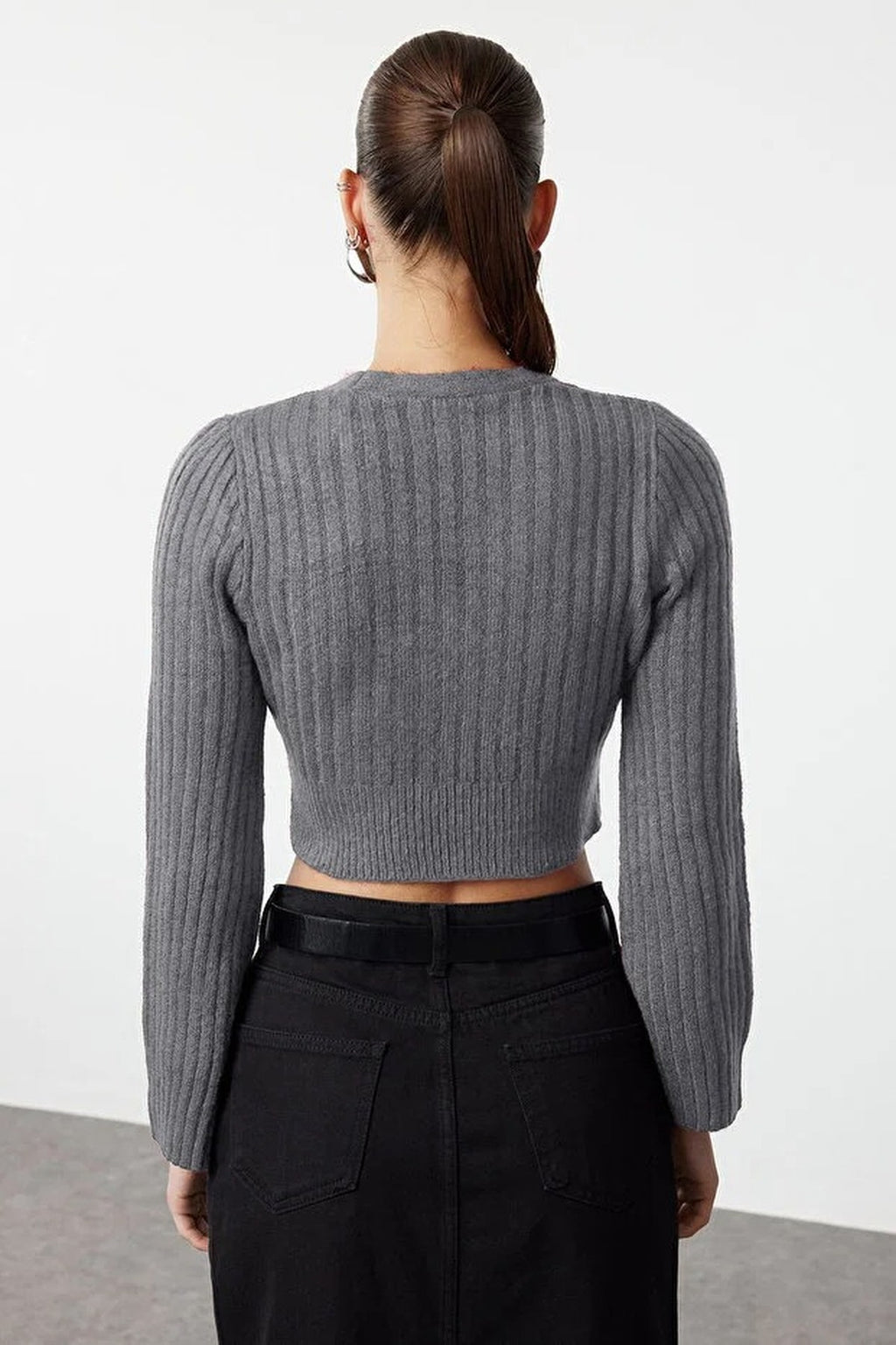 Crop Soft Textured Double Breasted Knit Sweater