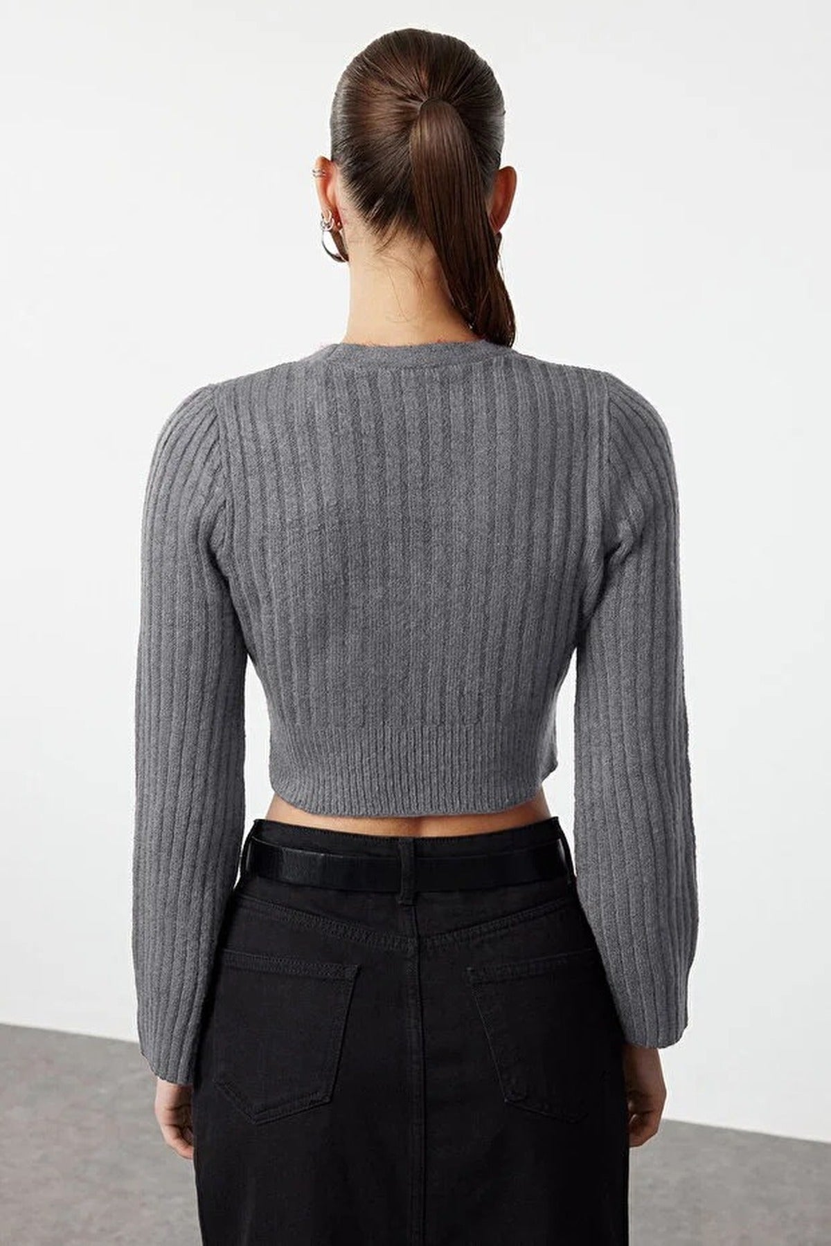 Crop Soft Textured Double Breasted Knit Sweater