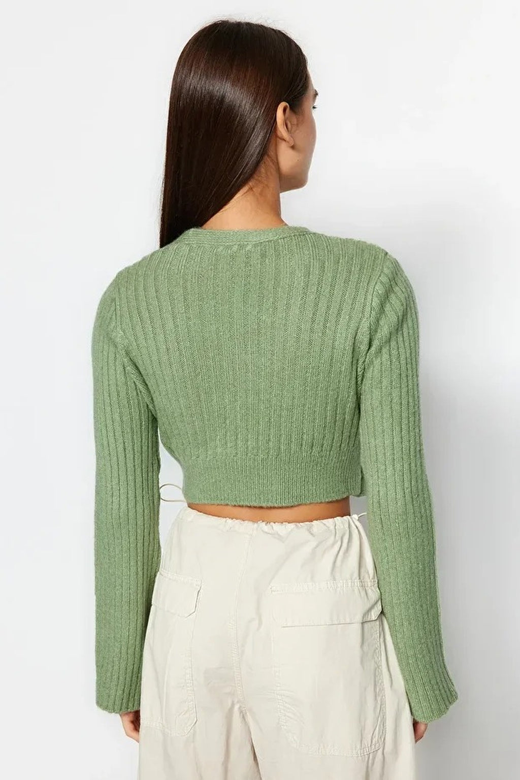 Crop Soft Textured Double Breasted Knit Sweater