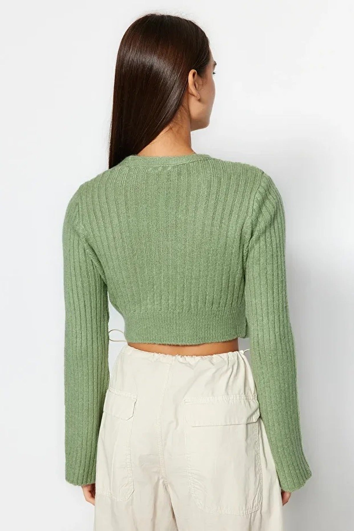 Crop Soft Textured Double Breasted Knit Sweater