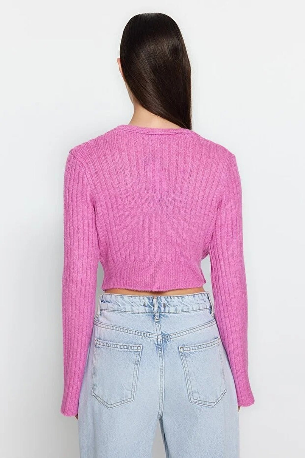 Crop Soft Textured Double Breasted Knit Sweater
