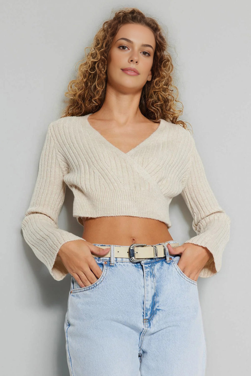 Crop Soft Textured Double Breasted Knit Sweater