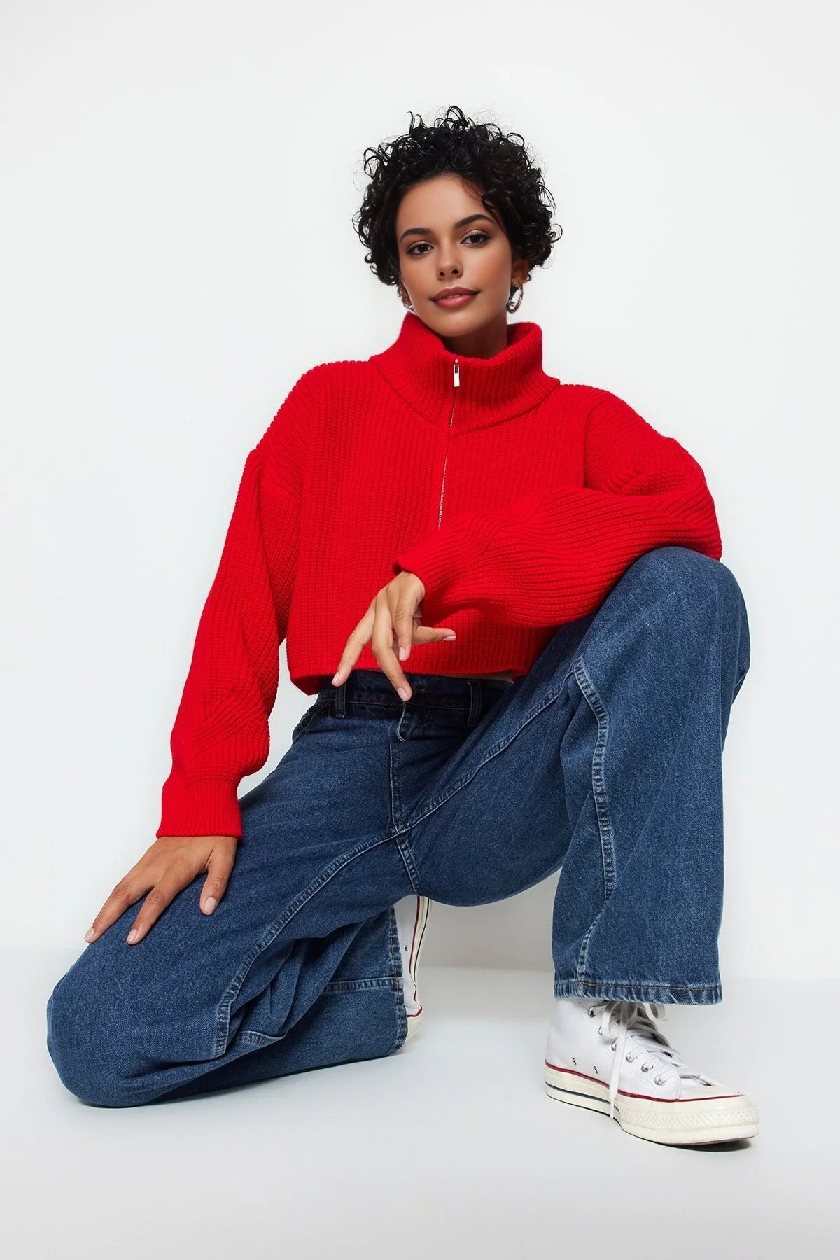 Super Crop Knit Sweater with Zipper Detail