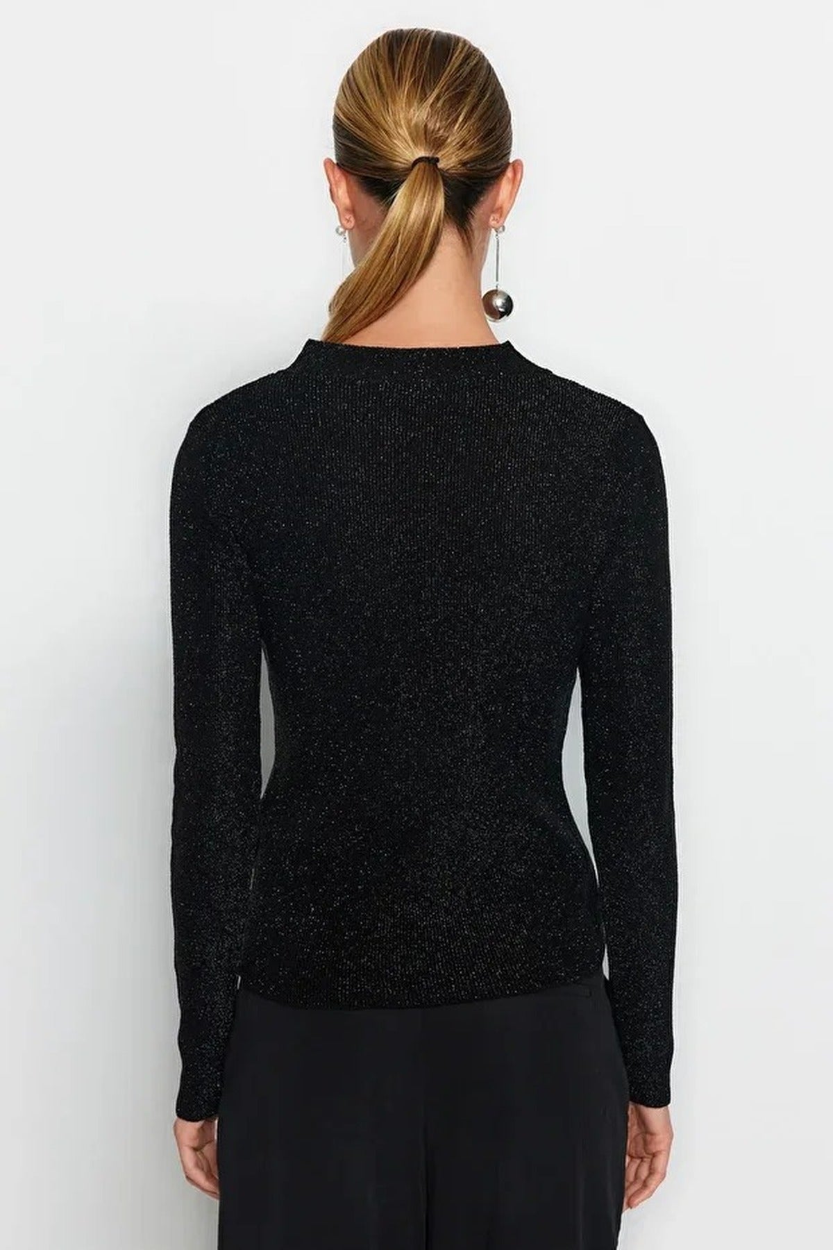 Glittery Knit Sweater with Slit Detail