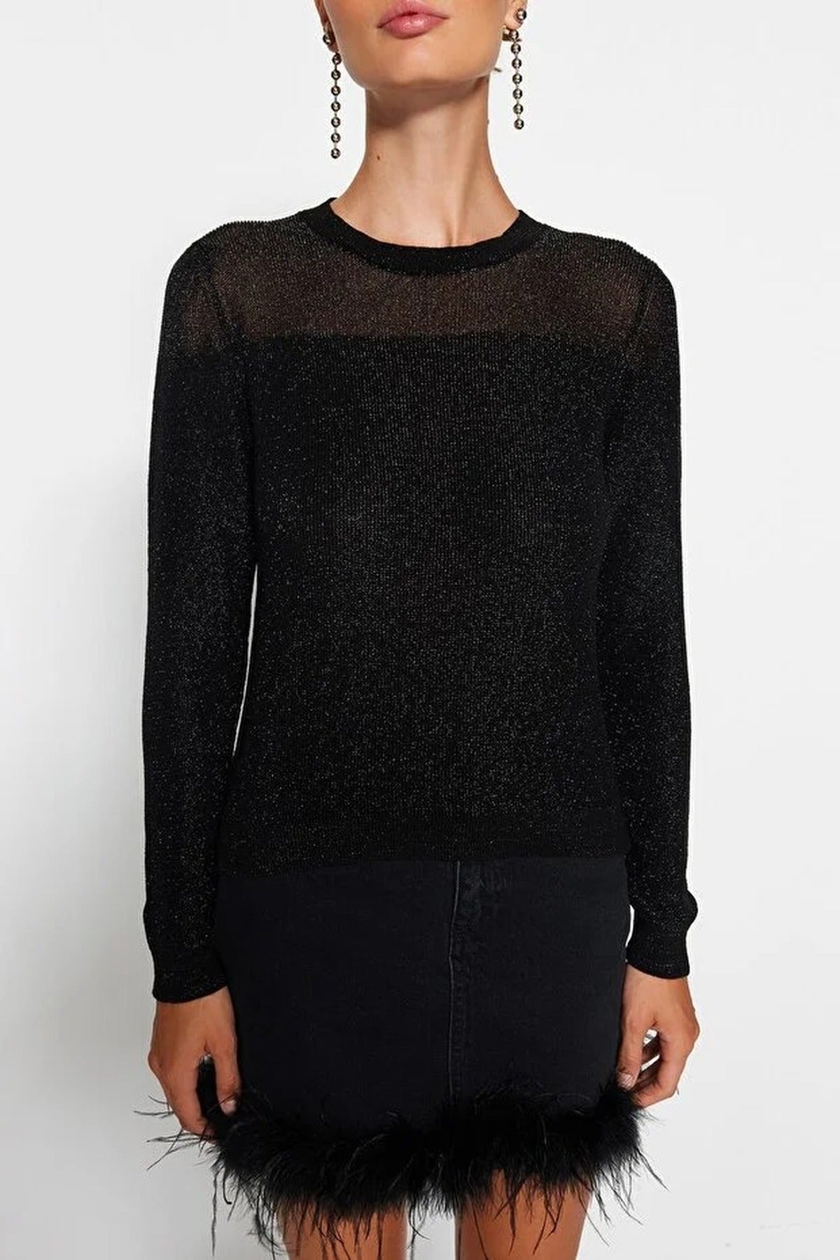 Glittery Knit Sweater with Transparent Details