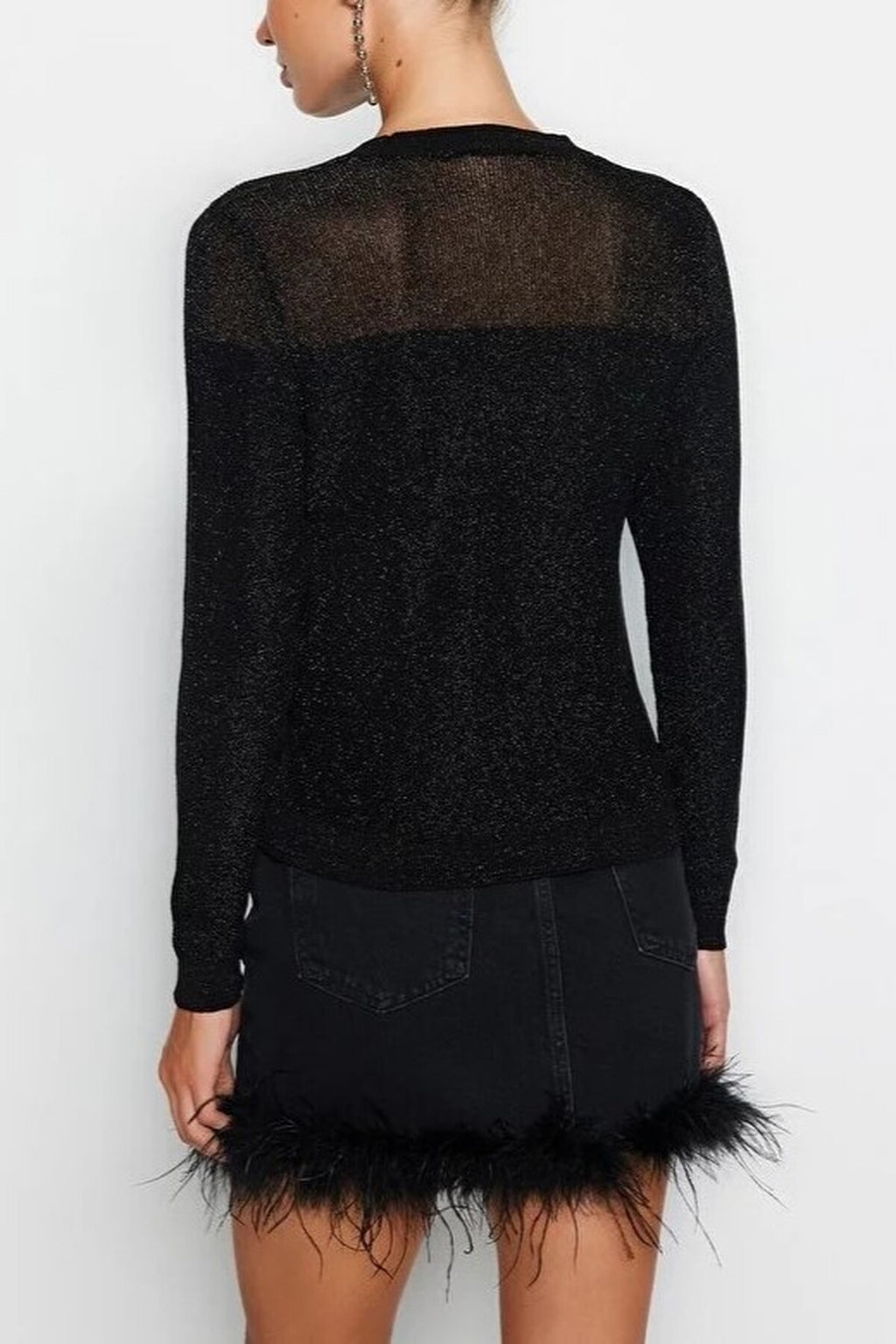 Glittery Knit Sweater with Transparent Details