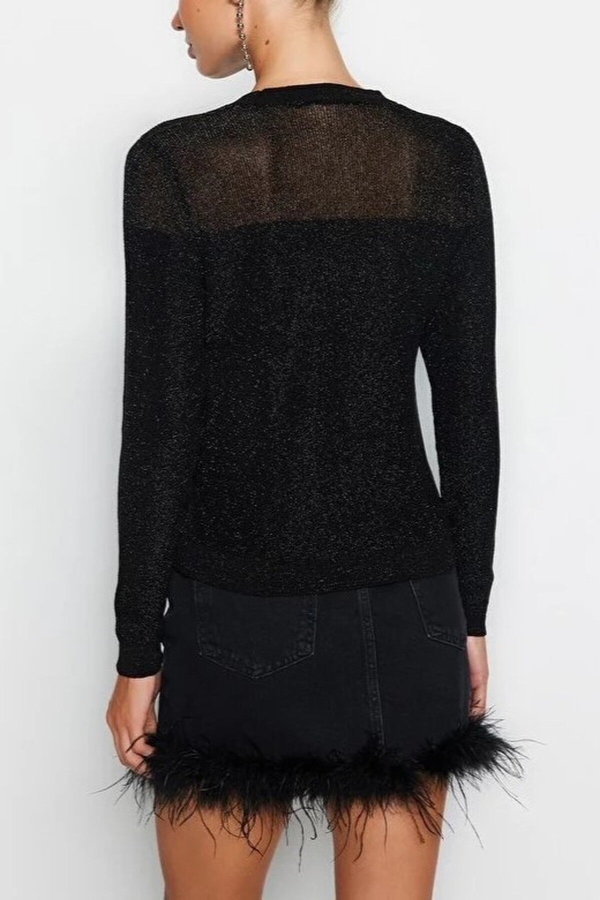 Glittery Knit Sweater with Transparent Details