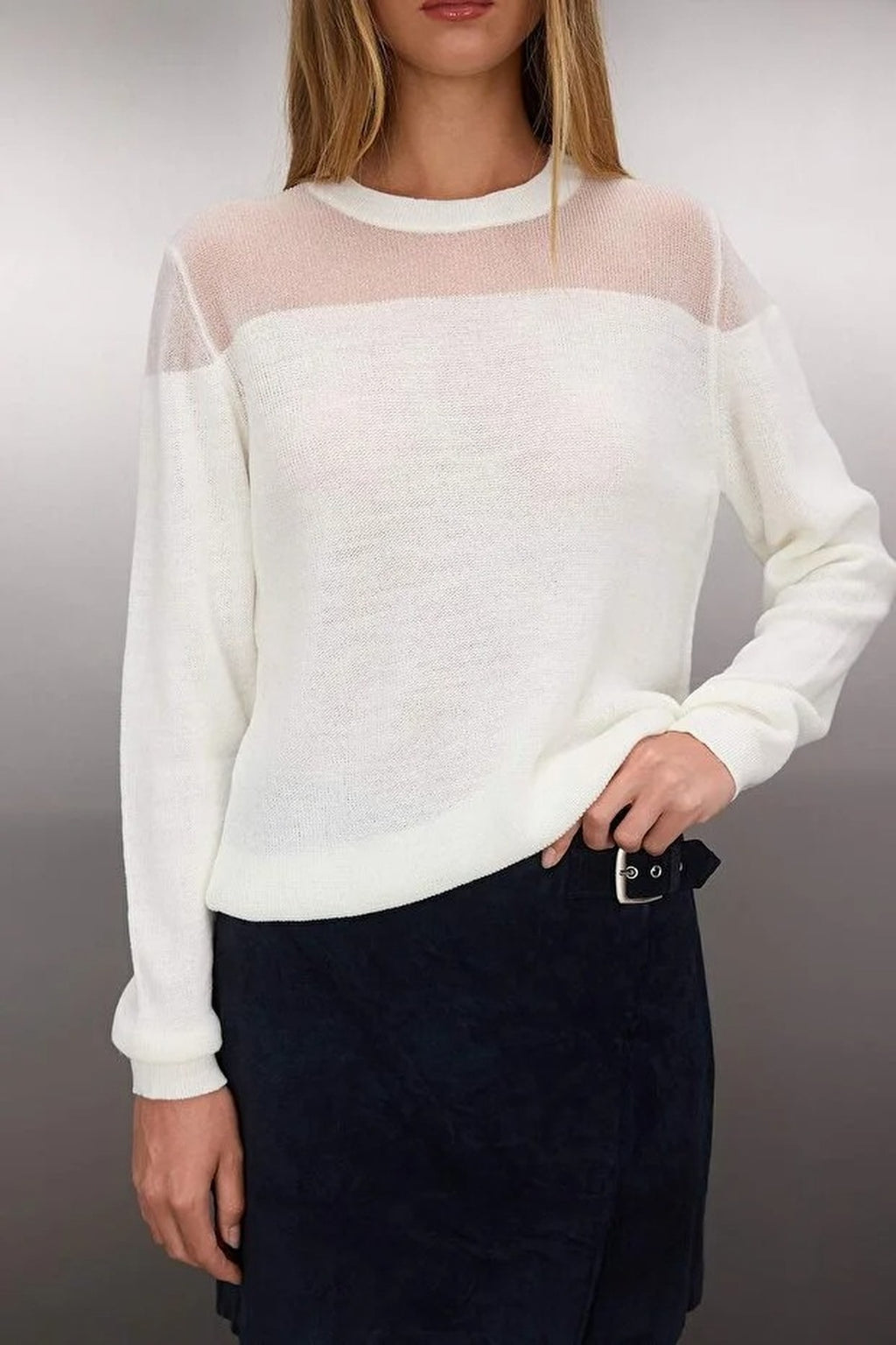 Glittery Knit Sweater with Transparent Details