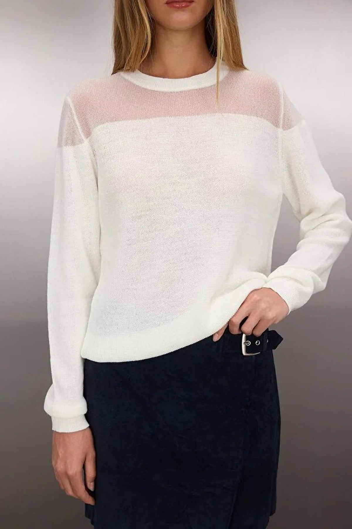 Glittery Knit Sweater with Transparent Details