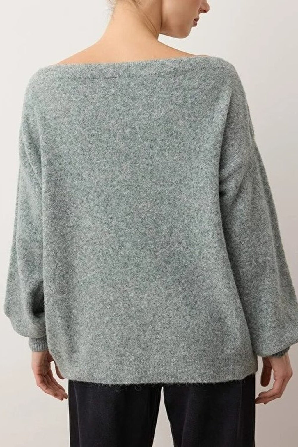 Boat Neck Woolen Soft Texture Knit Sweater with Eyelet Detail