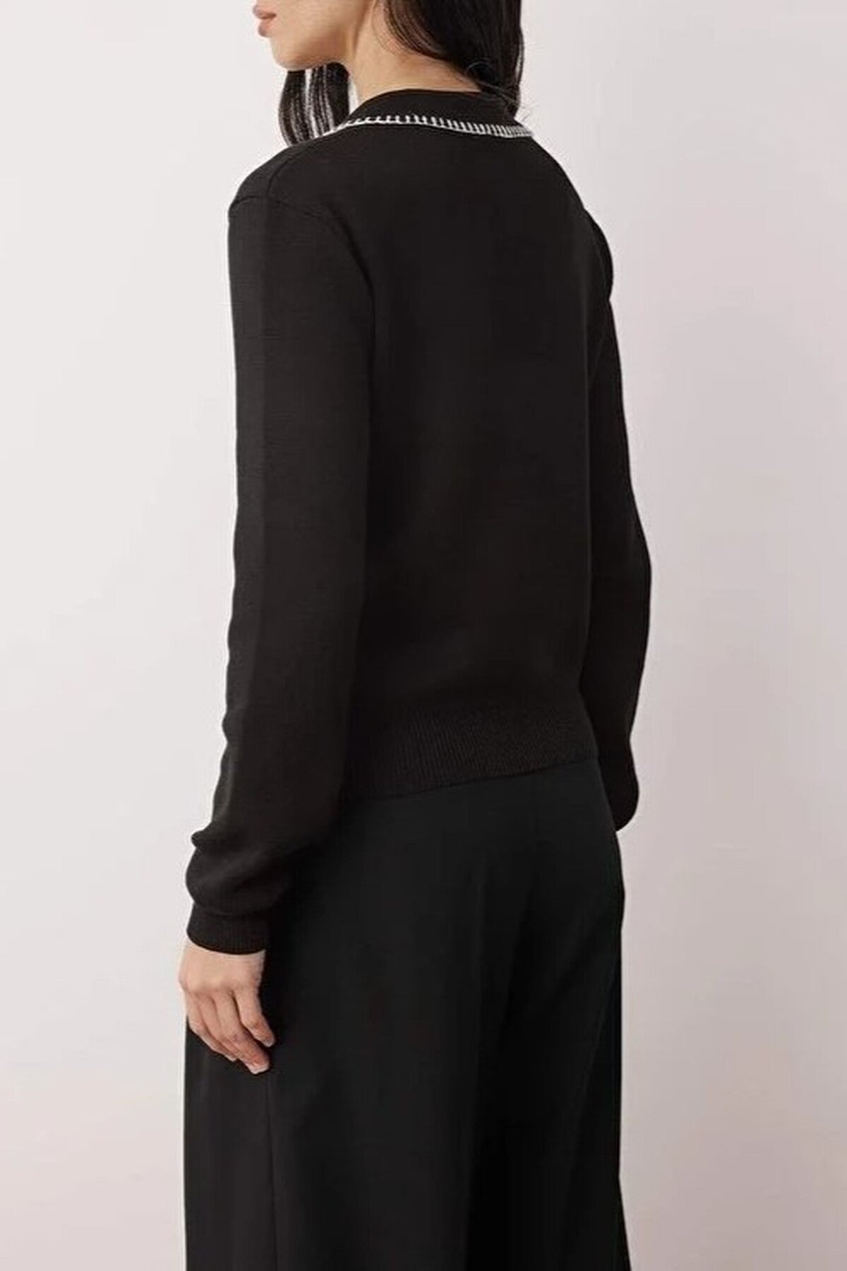 Cotton Knit Sweater with Collar and Stitching Details