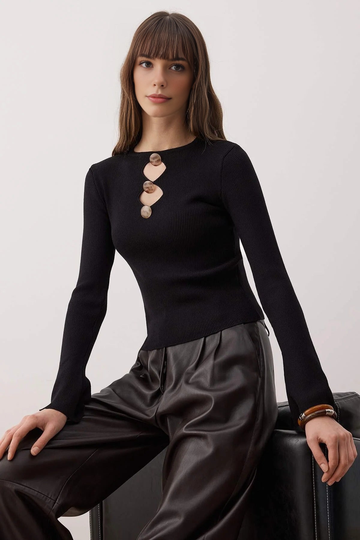 Knit Sweater with Accessories and Cut Out Details