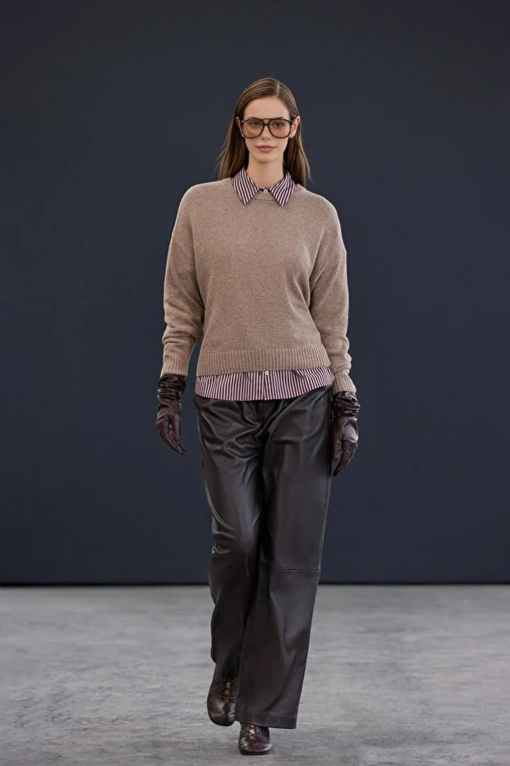 Cashmere Blend Crew Neck Knit Sweater