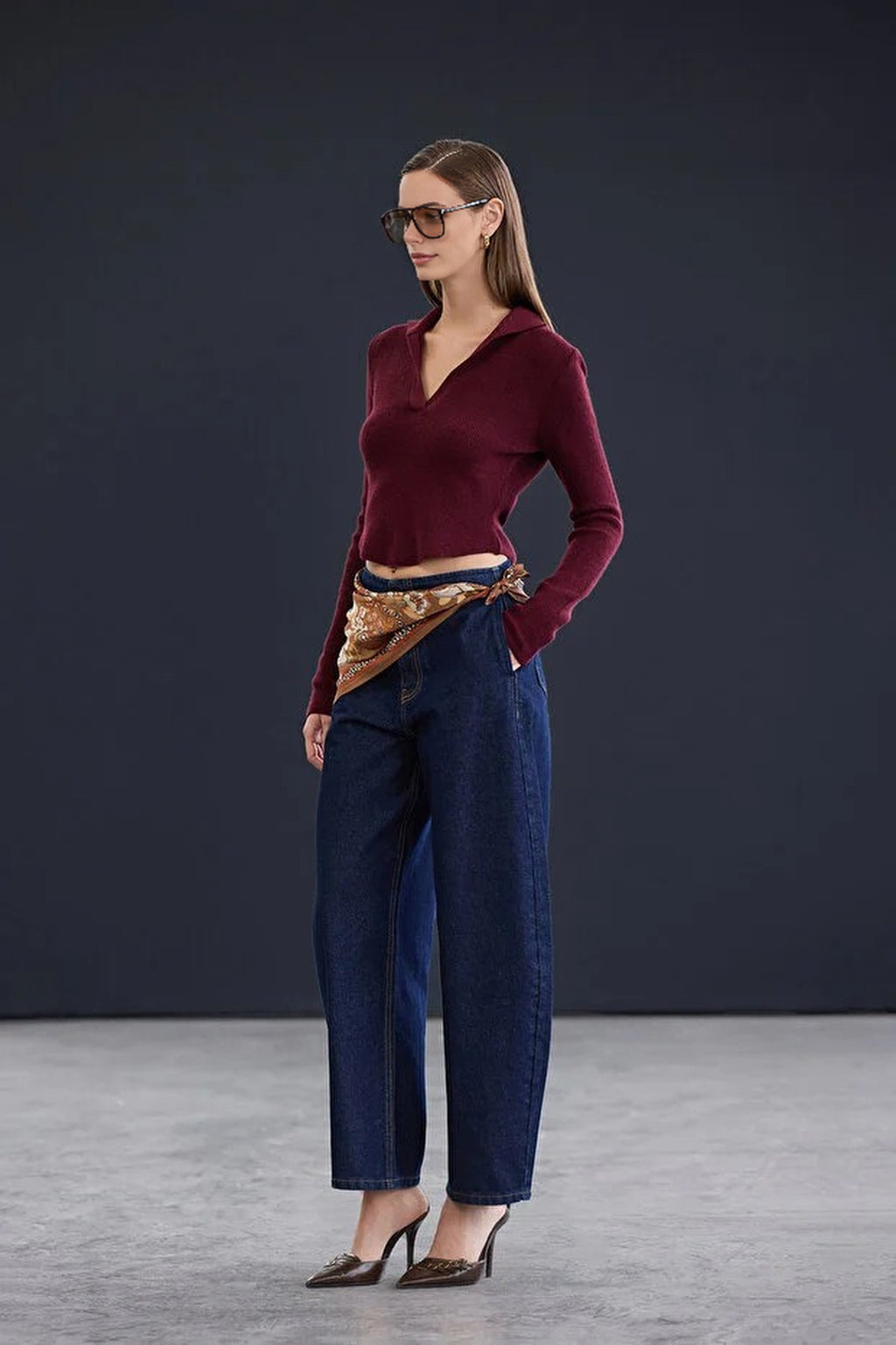 Soft Textured Polo Neck Wool Knit Sweater