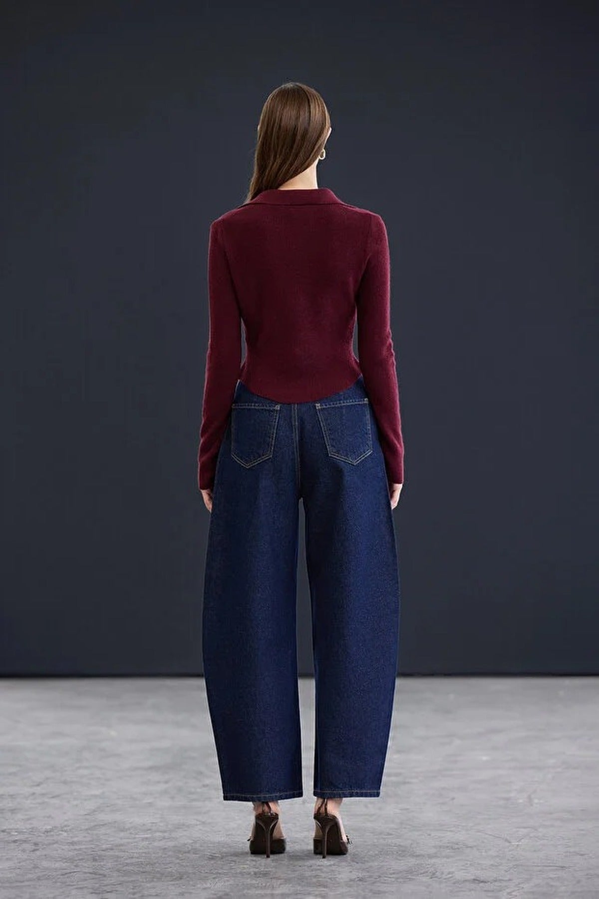 Soft Textured Polo Neck Wool Knit Sweater