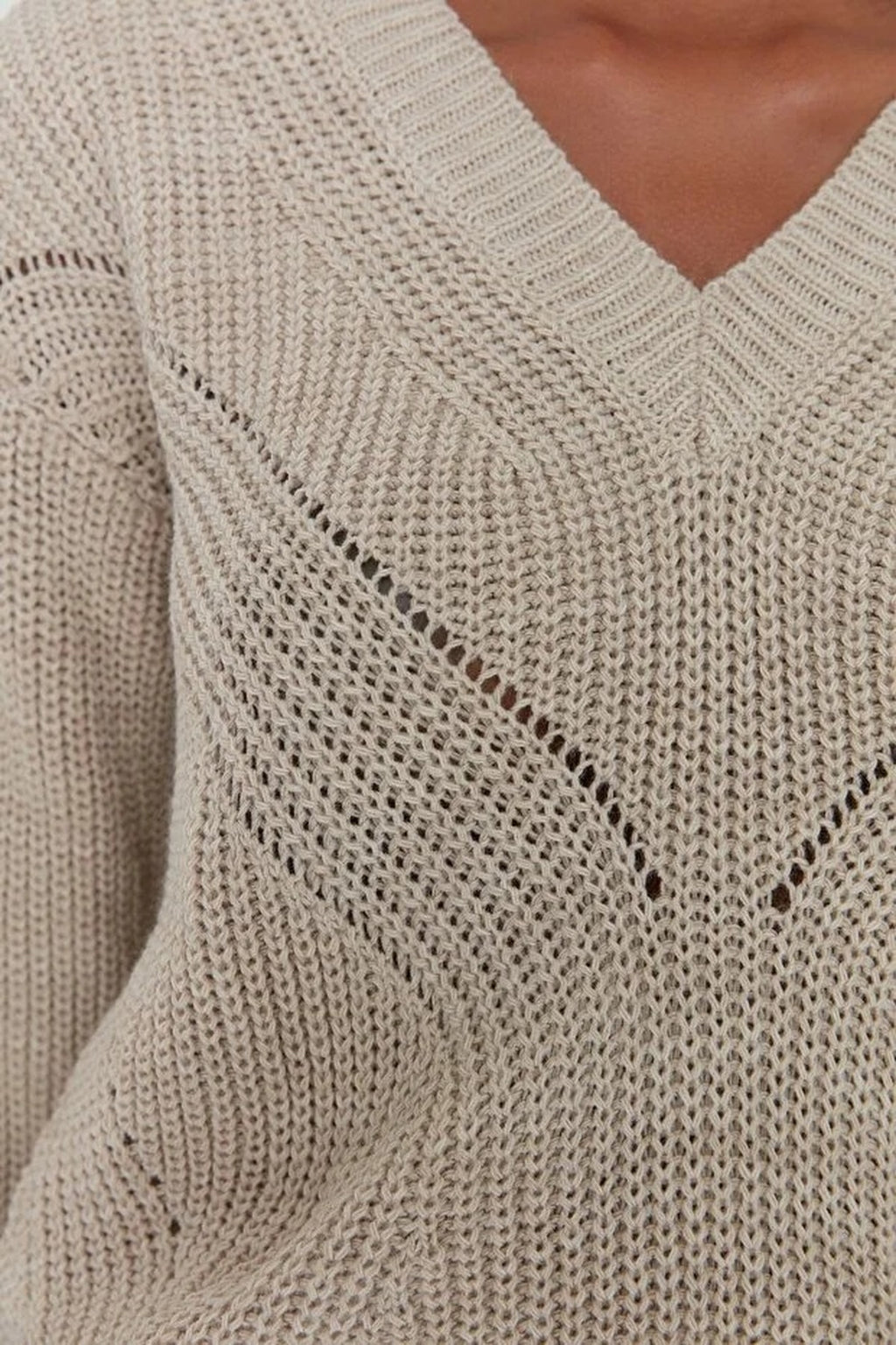 Openwork V-Neck Knit Sweater