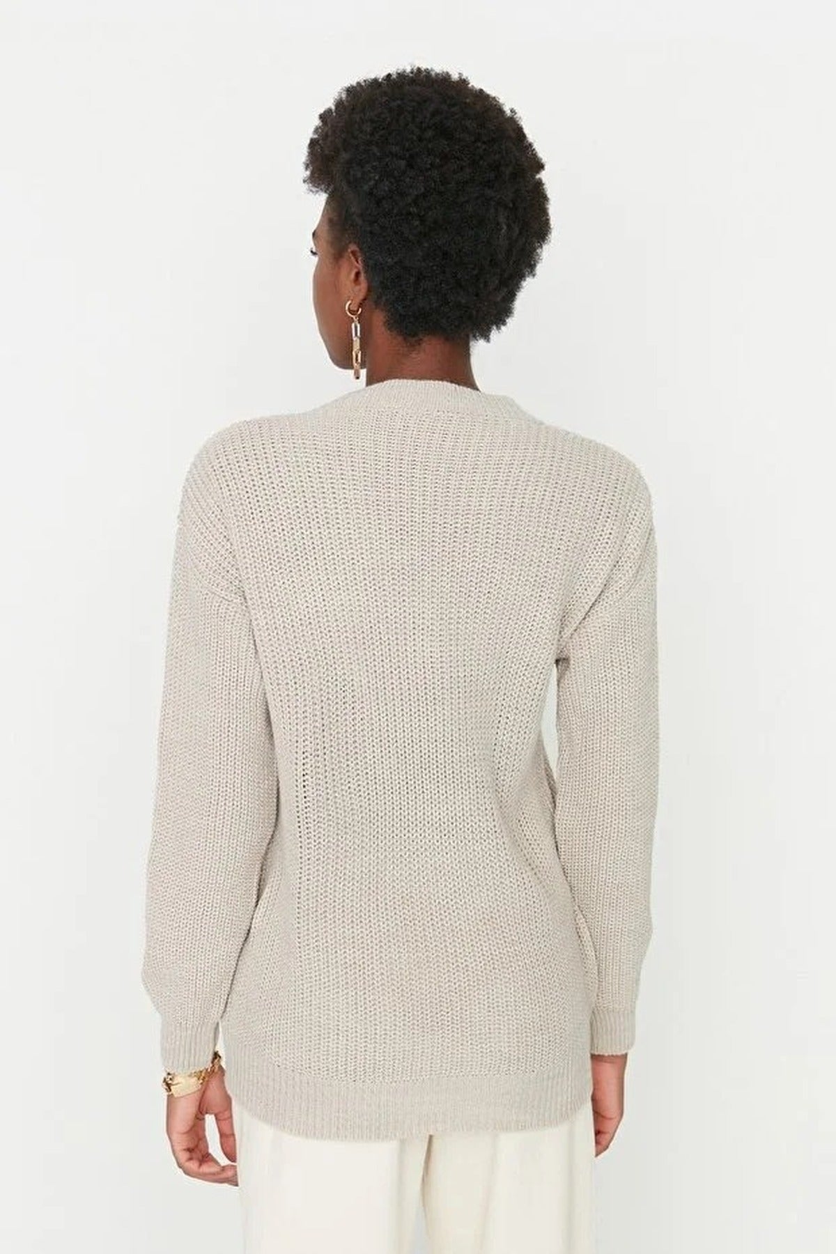 Openwork V-Neck Knit Sweater