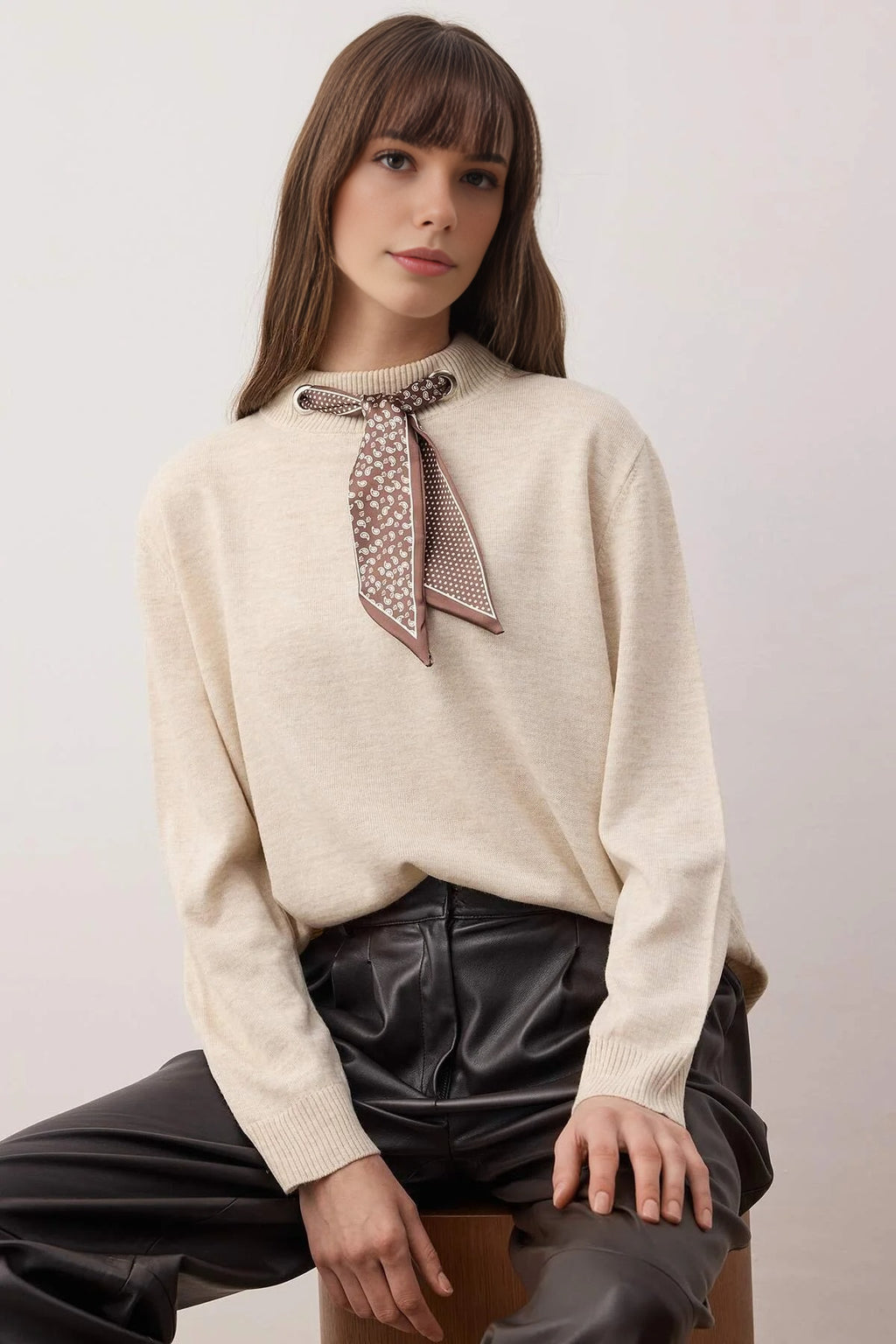 Scarf Collar Detail Knit Sweater