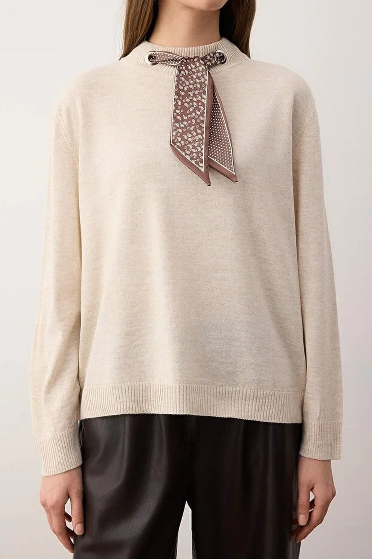 Scarf Collar Detail Knit Sweater