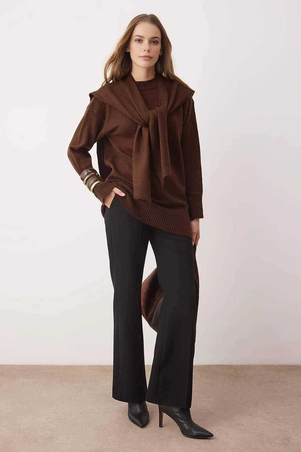 Shawl Collar Detail Knit Sweater