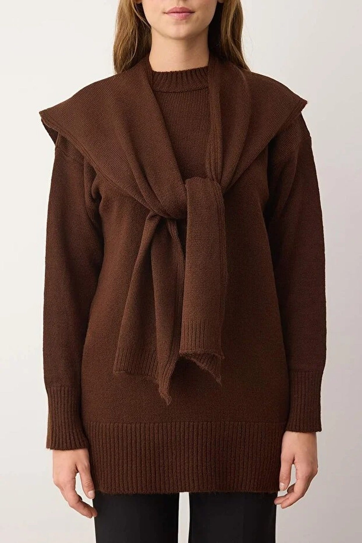 Shawl Collar Detail Knit Sweater