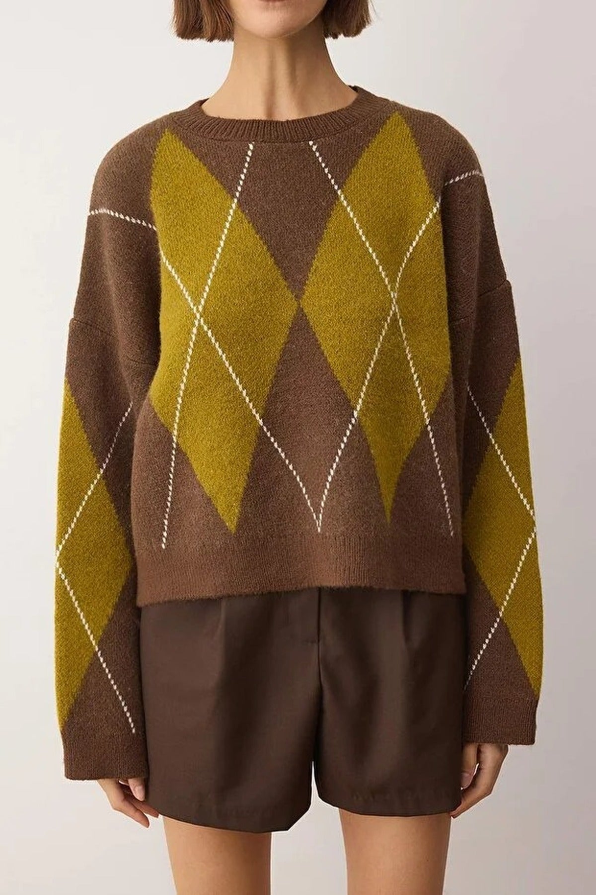 Argyle Patterned Knitted Sweater