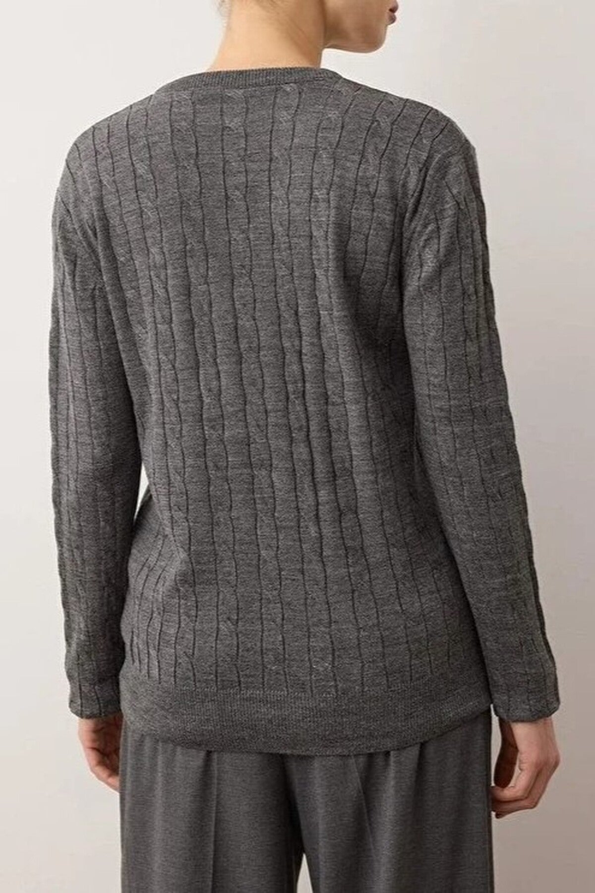 Horse Embroidered V-Neck Cable Knit Sweater