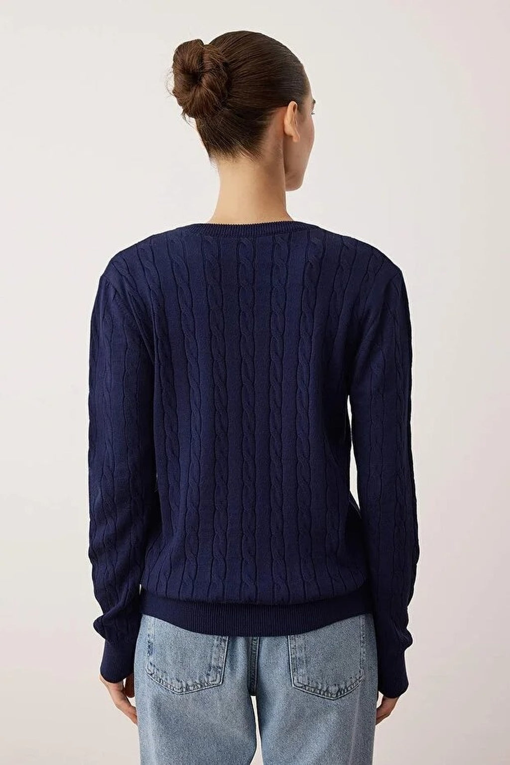 Horse Embroidered V-Neck Cable Knit Sweater