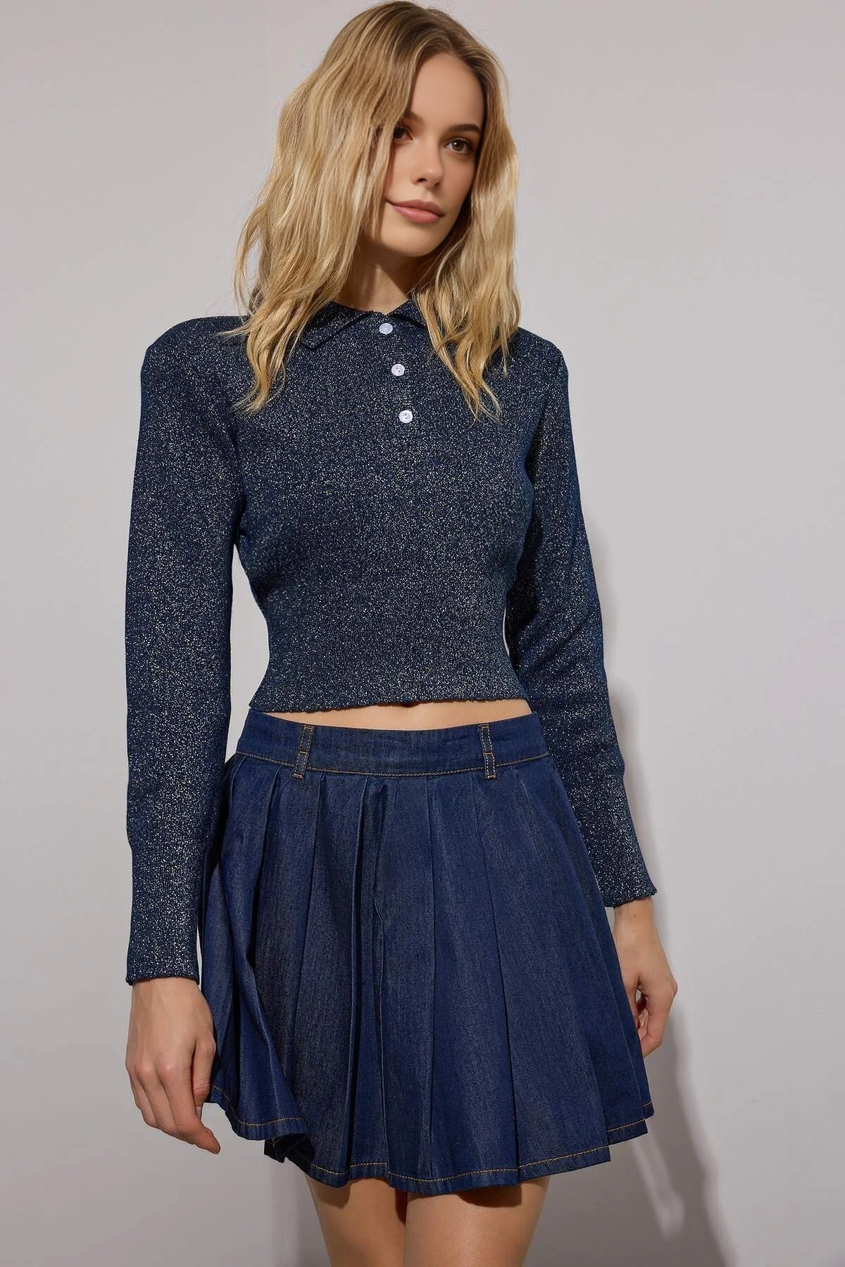 Crop Glitter Yarn Knit Sweater