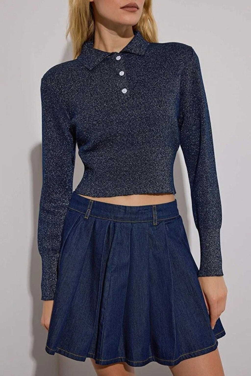 Crop Glitter Yarn Knit Sweater