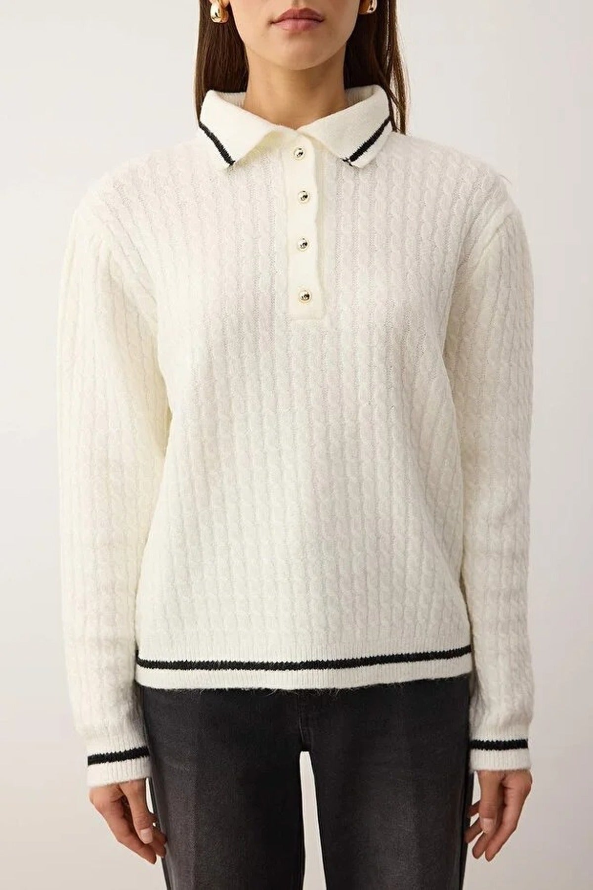Polo Collar Soft Textured Knit Sweater