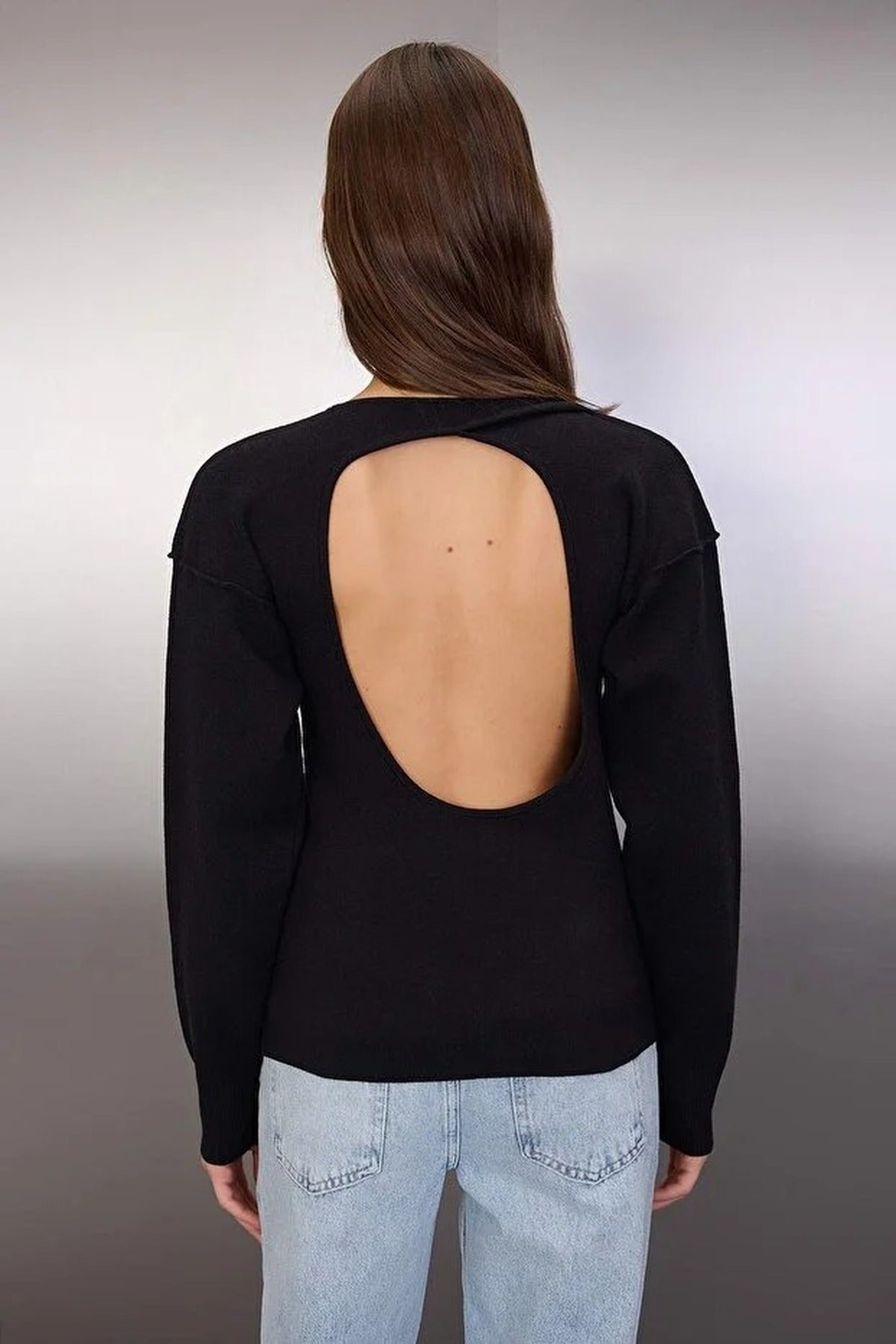 Knitted Sweater with Backless Detail
