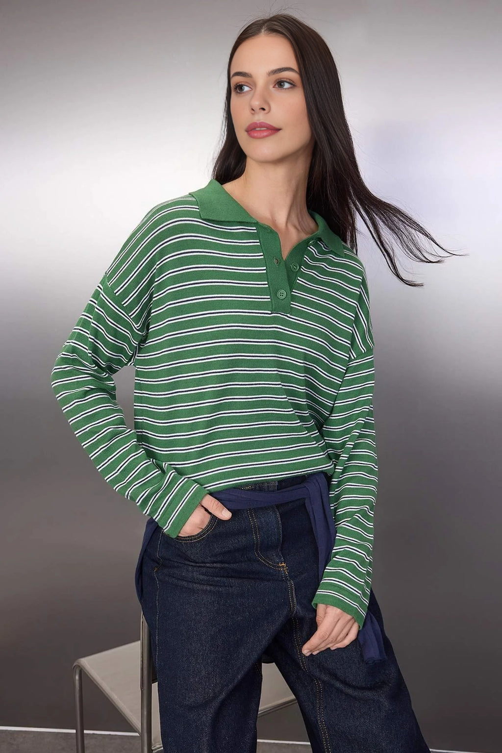 Loose Fit Striped Knit Sweater