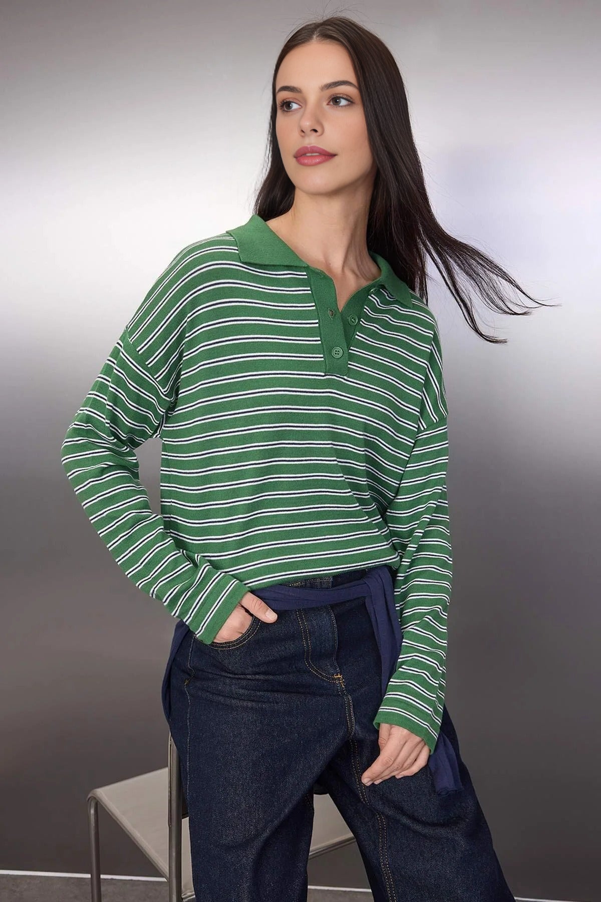 Loose Fit Striped Knit Sweater