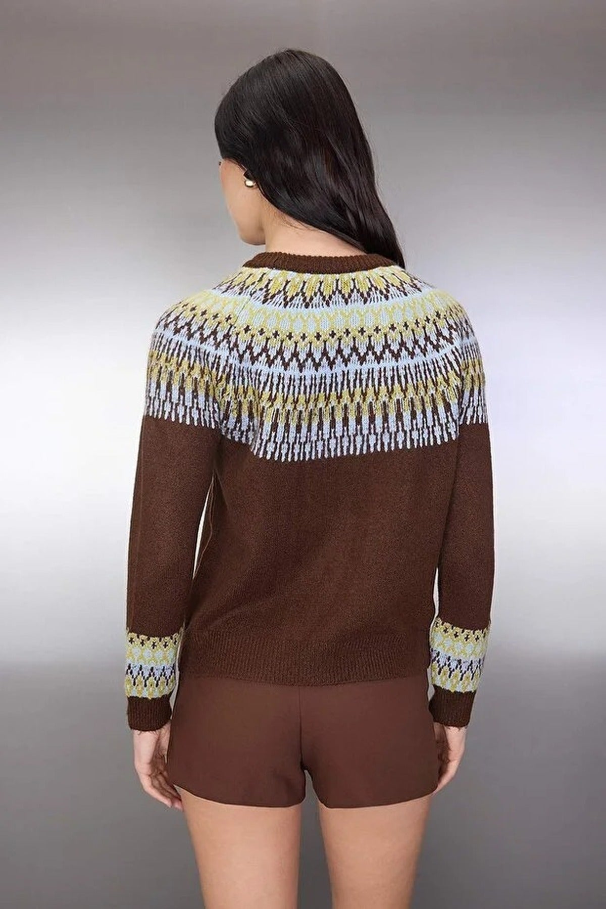 Soft Textured Ethnic Patterned Knit Sweater