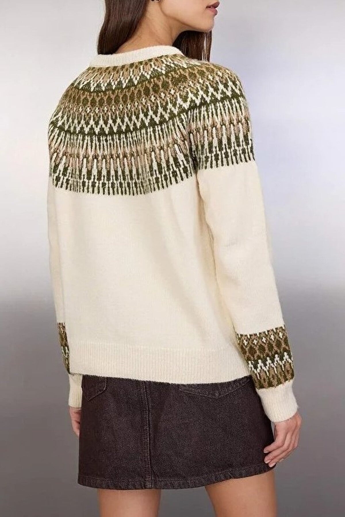 Soft Textured Ethnic Patterned Knit Sweater