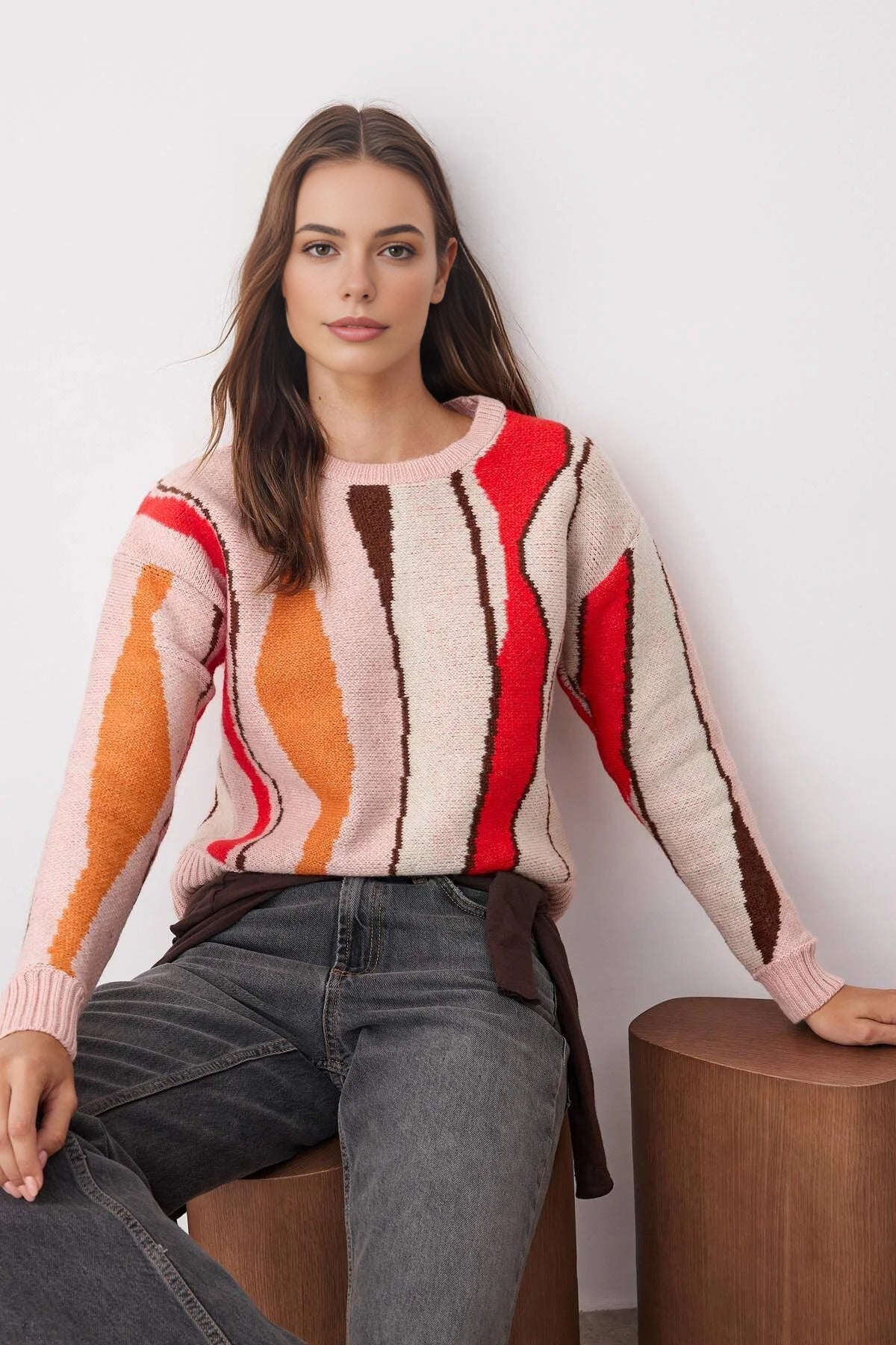 Soft Textured Color Blocking Knit Sweater