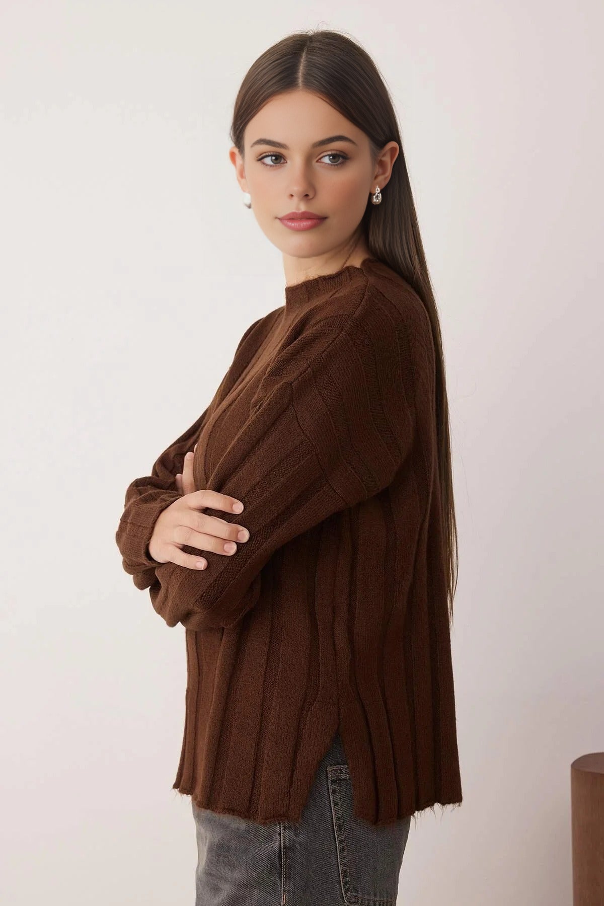 Soft Textured Loose Fit Knit Sweater