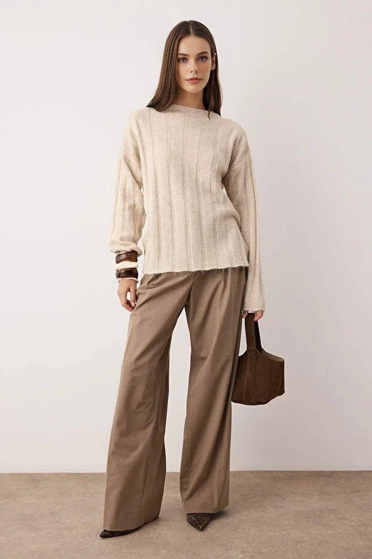Soft Textured Loose Fit Knit Sweater