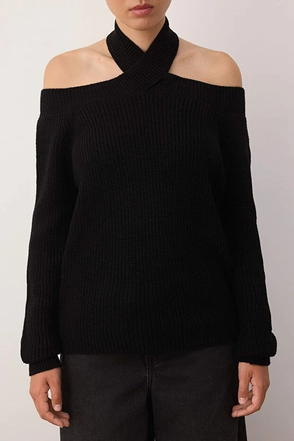 Crop Knit Sweater with Collar Detail