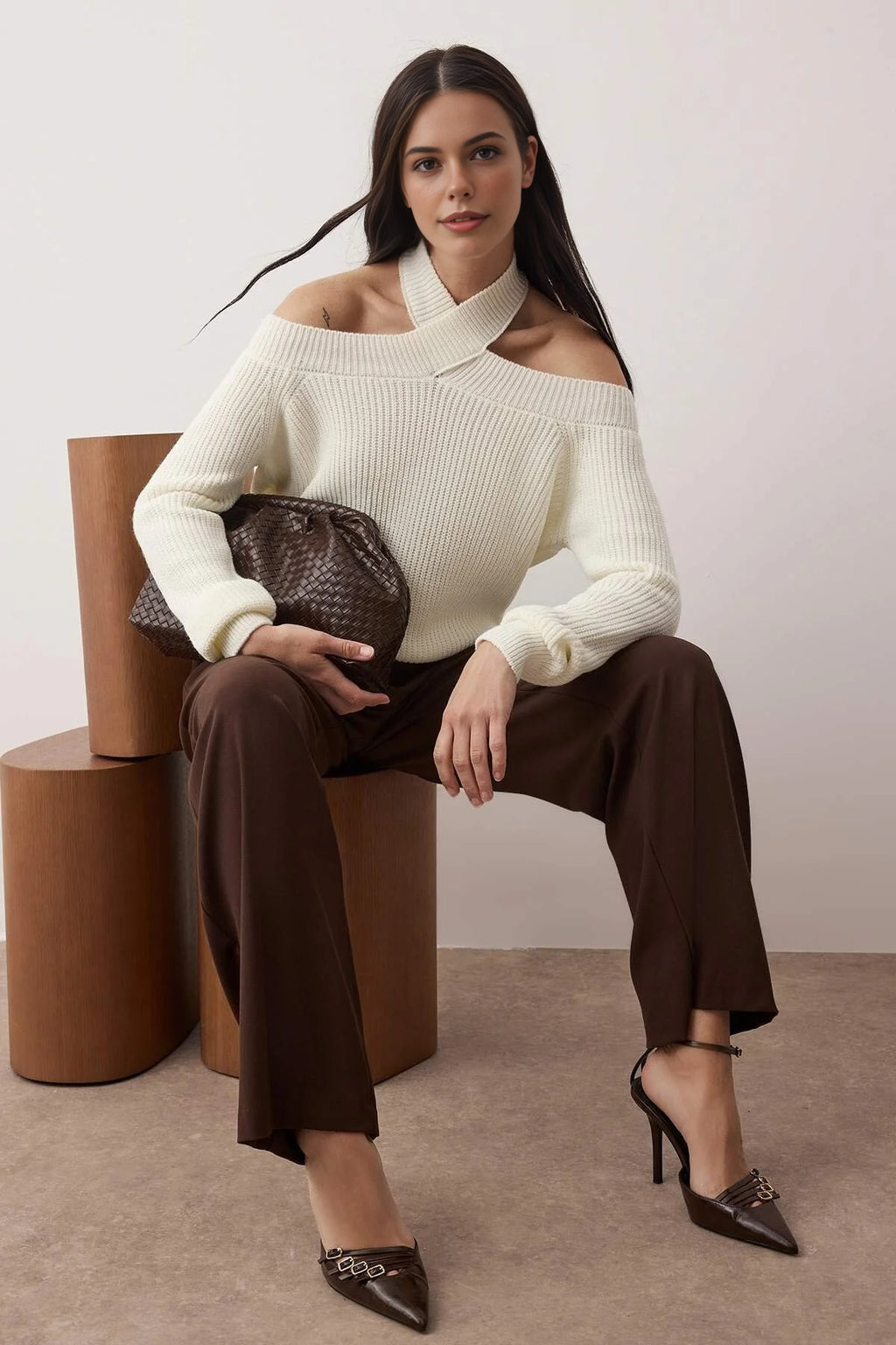 Crop Knit Sweater with Collar Detail