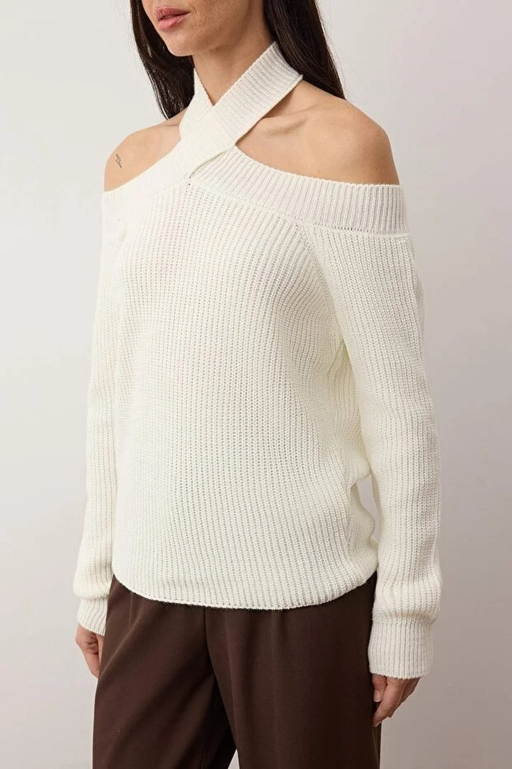 Crop Knit Sweater with Collar Detail