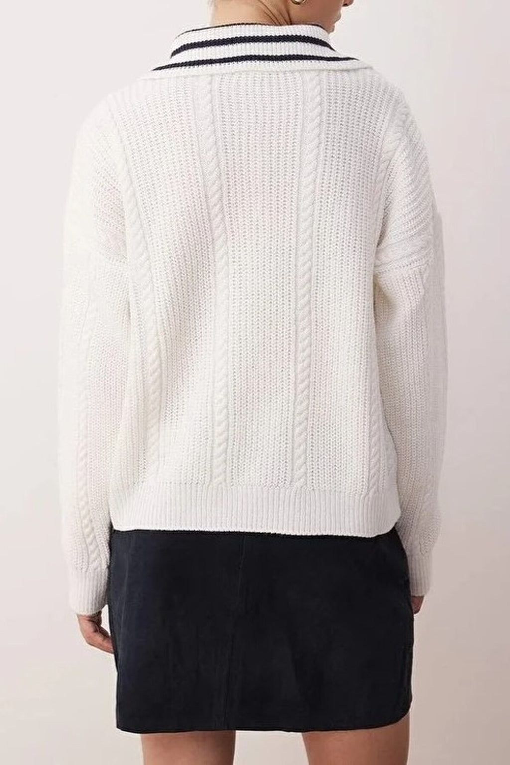 Braided Wide Fit Turn-Down Neck Knit Sweater