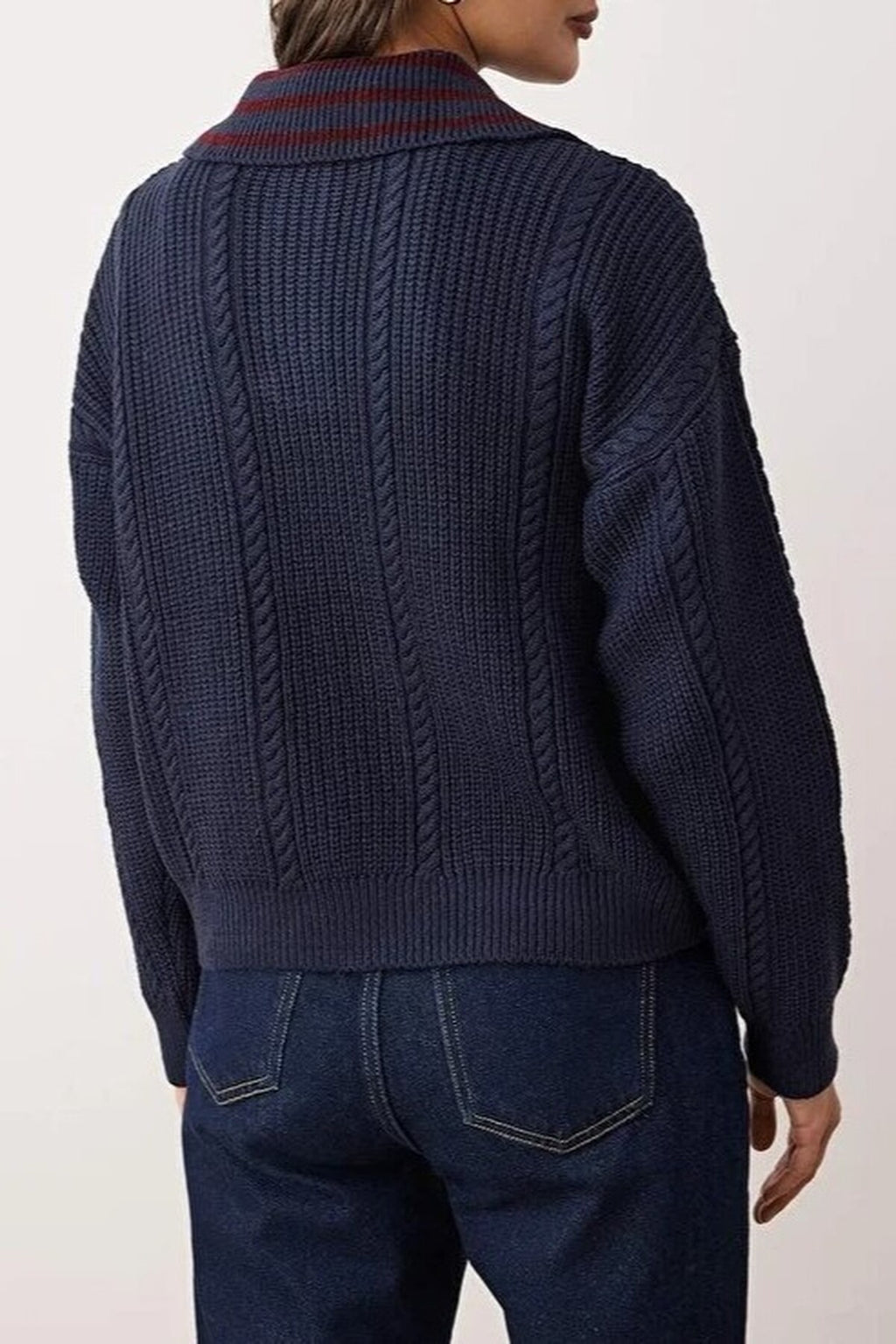 Braided Wide Fit Turn-Down Neck Knit Sweater