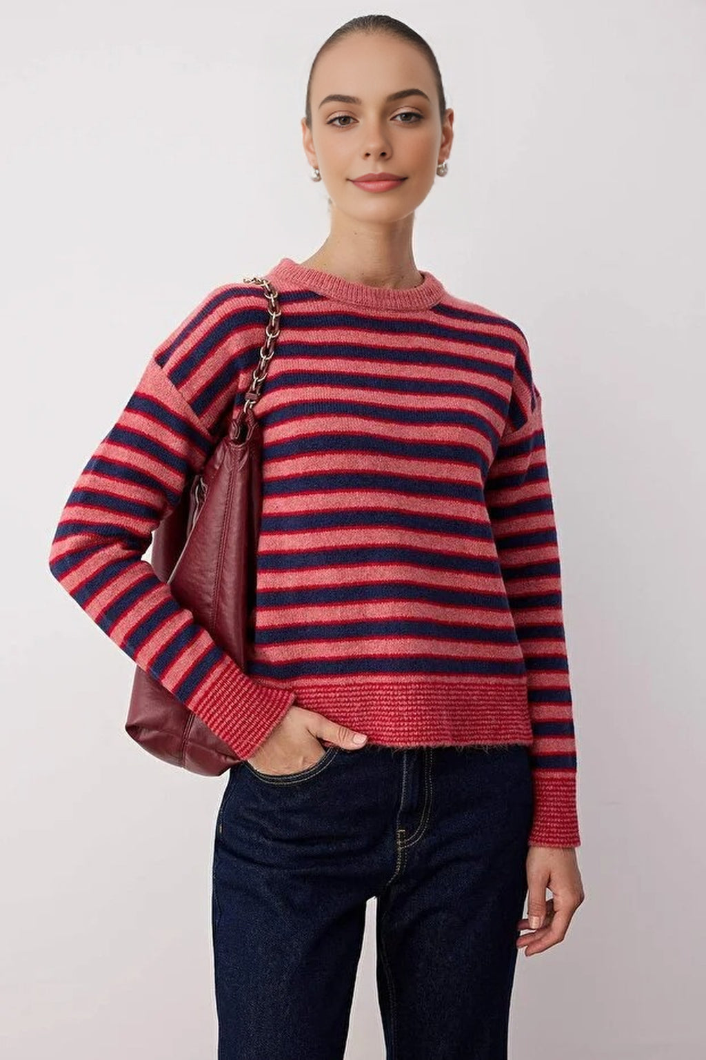 Detachable Collar Lace Trimmed Color Block Knit Sweater