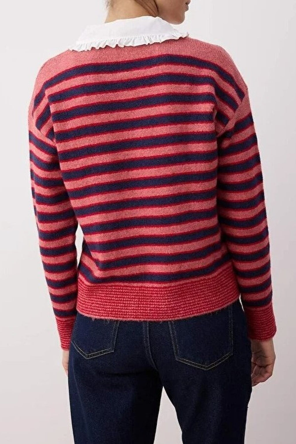 Detachable Collar Lace Trimmed Color Block Knit Sweater